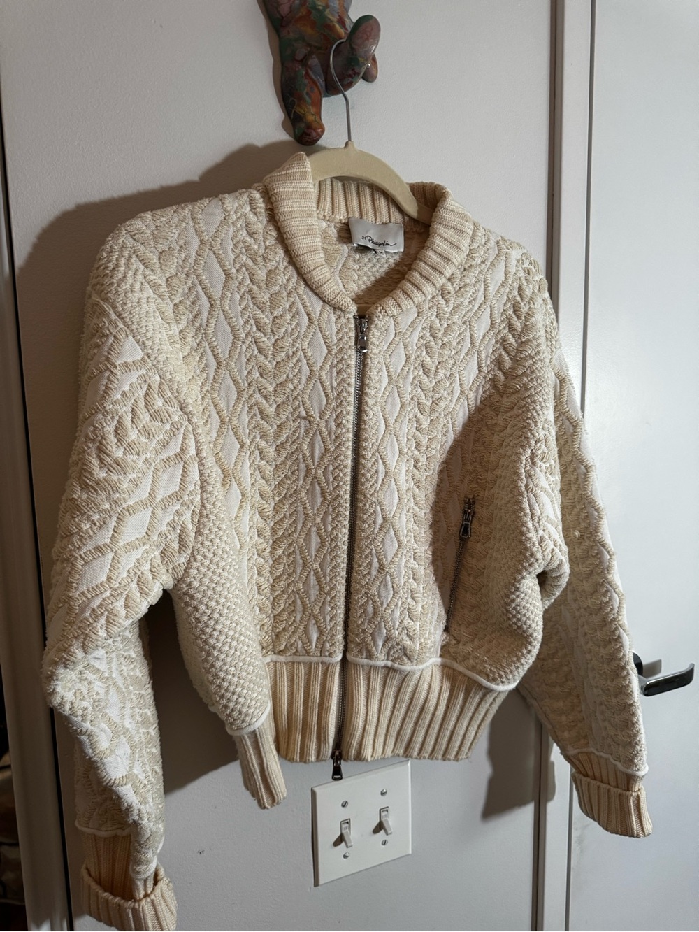 3.1 Phillip Lim Cream Cable Knit Zip Cardigan Sweater - Picture 4 of 6